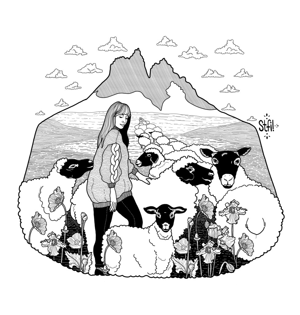 lana natural x Stfi! blanco y negro